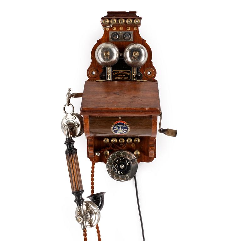 VÄGGTELEFON, L M Ericsson & Co, Patent, Stockholm, omkring 1900.