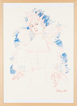 Evald Okas, ink drawing, signed and dated 1991.