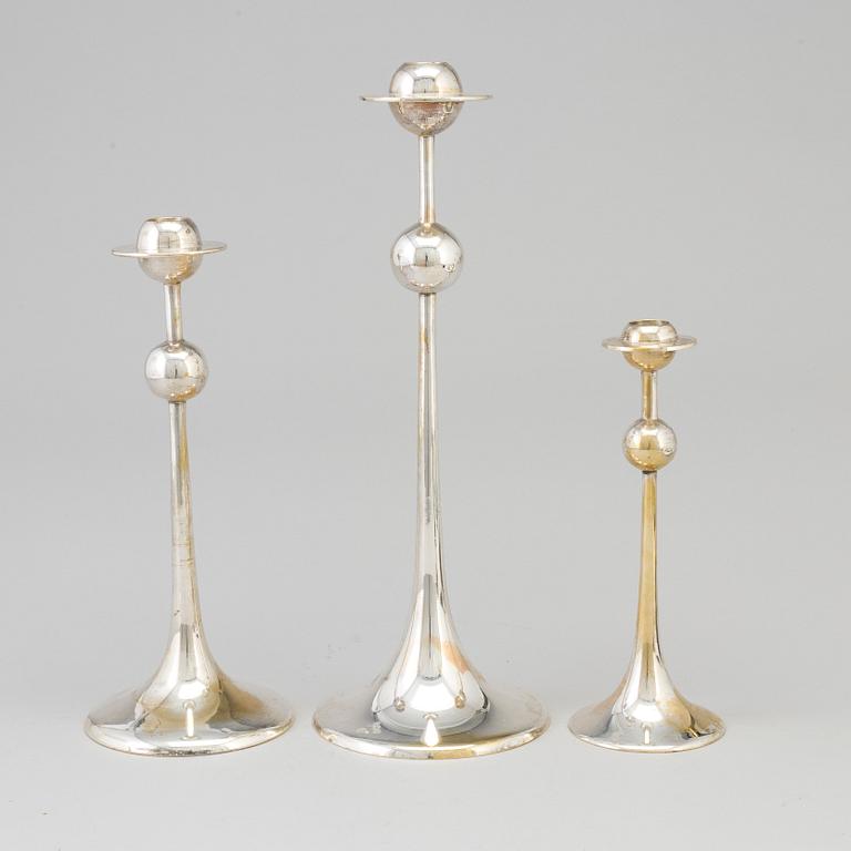 Three candlesticks, silver plate, Gense, second half of the 20th century.