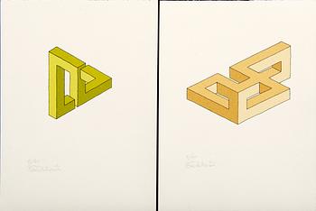 Oscar Reutersvärd, 2 signed and numbered color lithographs.