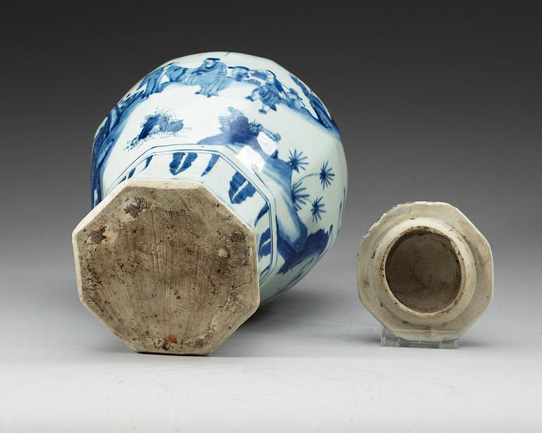 A blue and white transitional jar with cover, 17th Century.