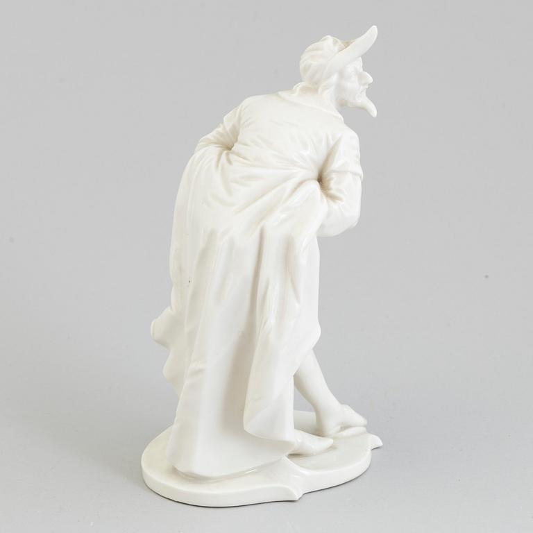 A white glazed figure of pantalone, Nymphenburg, Germany, 20th Century.
