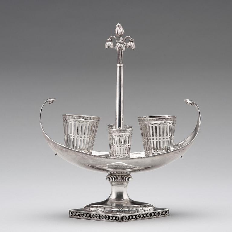 A Swedish late 18th century cruet-set, mark of Pehr Zethelius, Stockholm 1799.