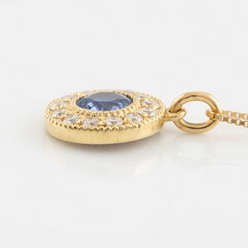 Sapphire and brilliant cut diamond necklace.