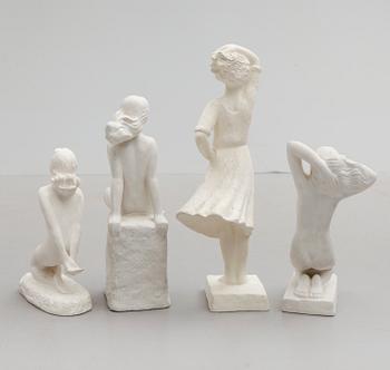 CARIN NILSON, skulpturer, 4 st, gips, signerade, 1940-tal.
