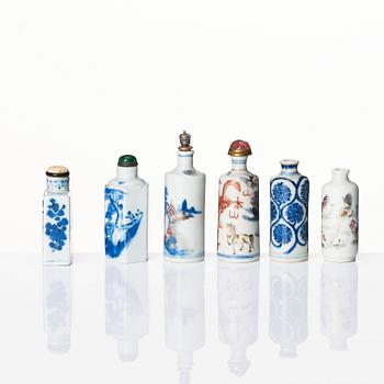 A set of six Chinese snuff bottles, late Qing dynasty and Republic period.