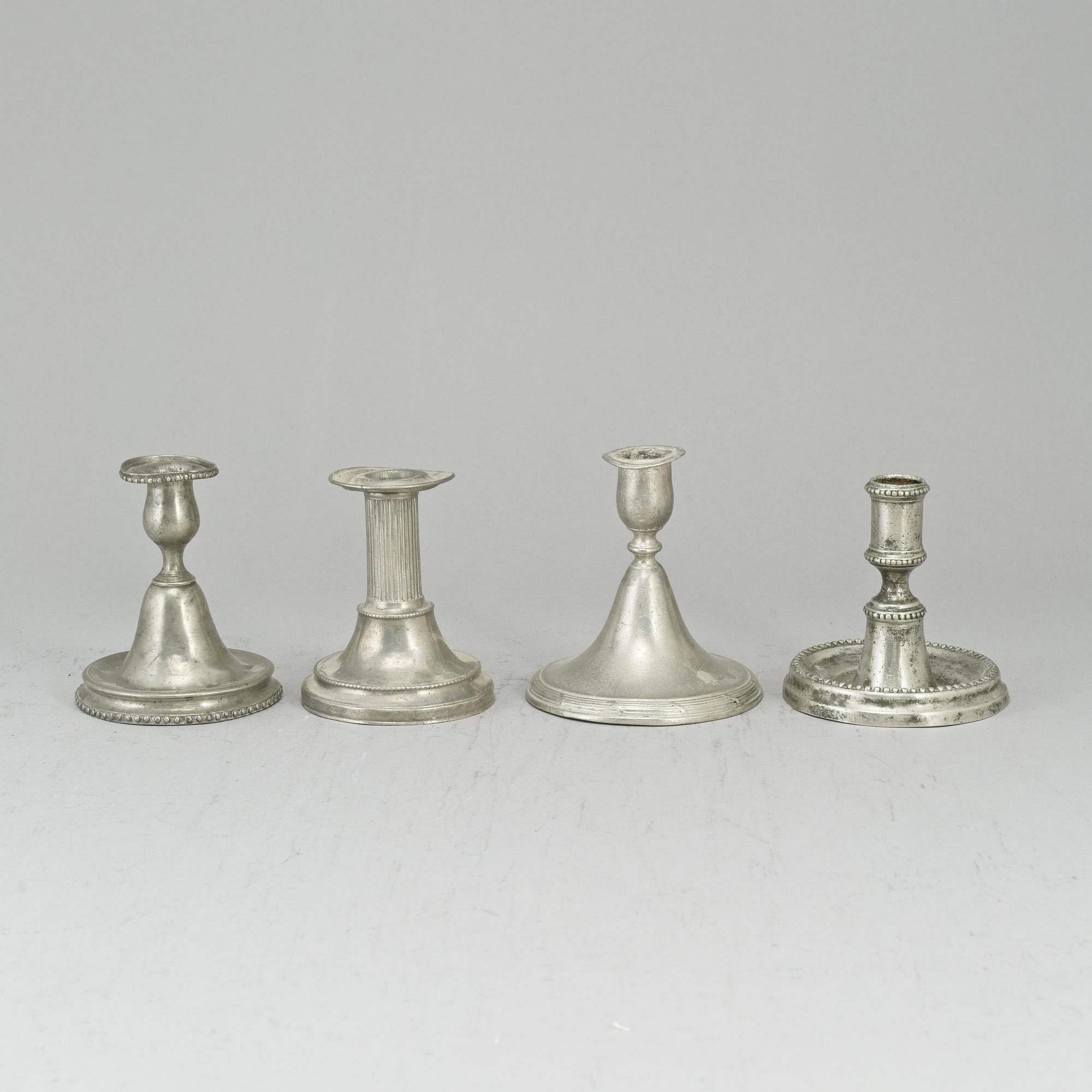 4 pewter candlesticks, one Hans Wicksten, Västerås 1806.