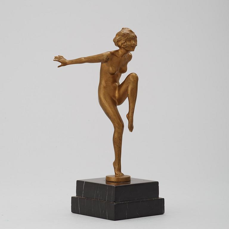 A Josef Lorenzl Art Déco gilt bronze sculpture of a nude dancer, Austria.