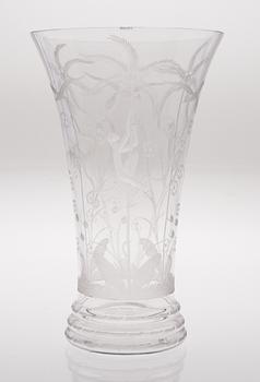 An Edward Hald engraved glass vase, Orrefors 1925.