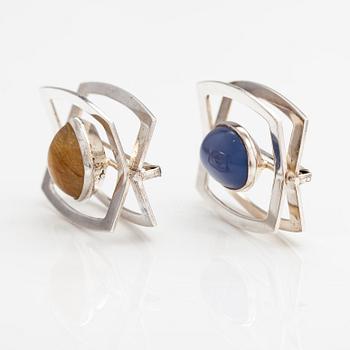 Elis Kauppi, Two silver brooches, one with a chalcedony and one with a rutile quartz. Kupittaan kulta, Turku 1961.