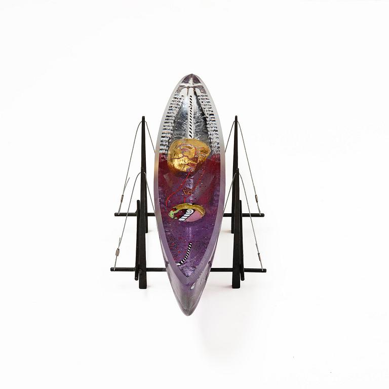 Bertil Vallien, unik skulptur, båt, "Voyage XVII", sandgjutet glas, Kosta Boda.