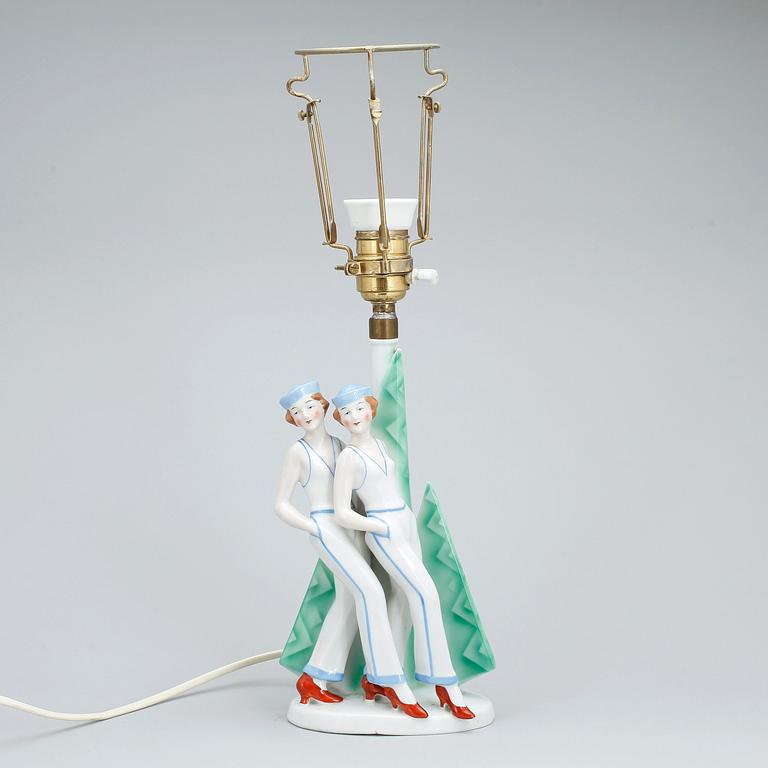 BORDSLAMPA, porslin, Art deco, 1920/30-tal,