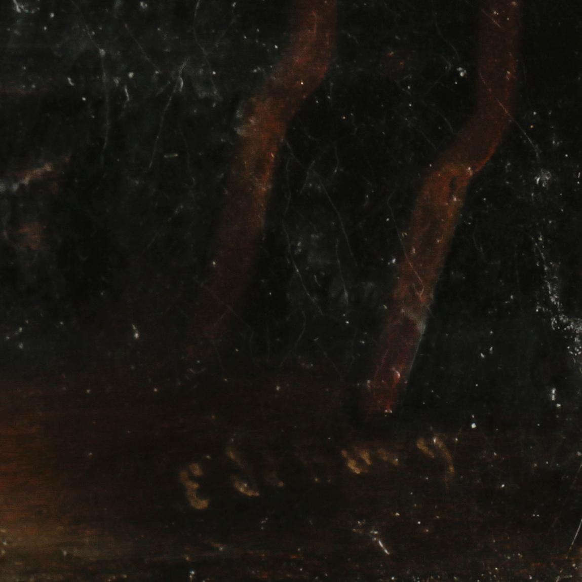 OKÄND KONSTNÄR, olja på pannå. 1800-tal. Bär signatur E de Borg (?).