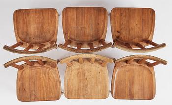 Axel Einar Hjorth, a set of six "Utö" stained pine chairs, Nordiska Kompaniet 1930s.