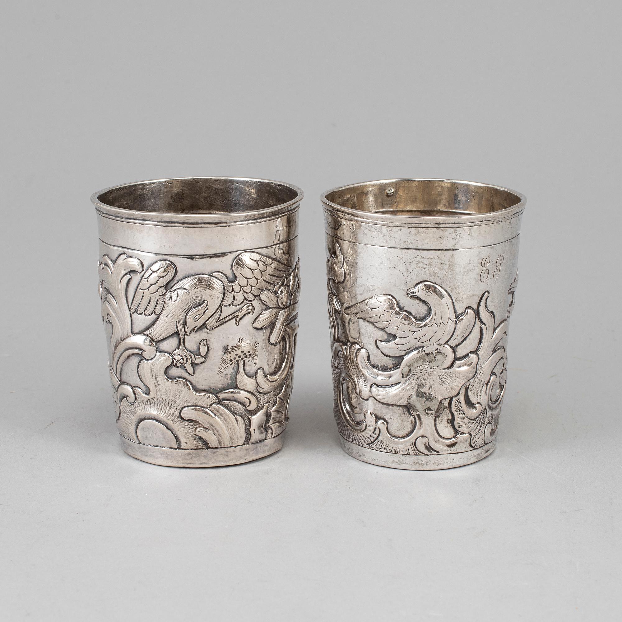 Two Russian 18th century silber beakers, unidentified makers mark, Moscow.