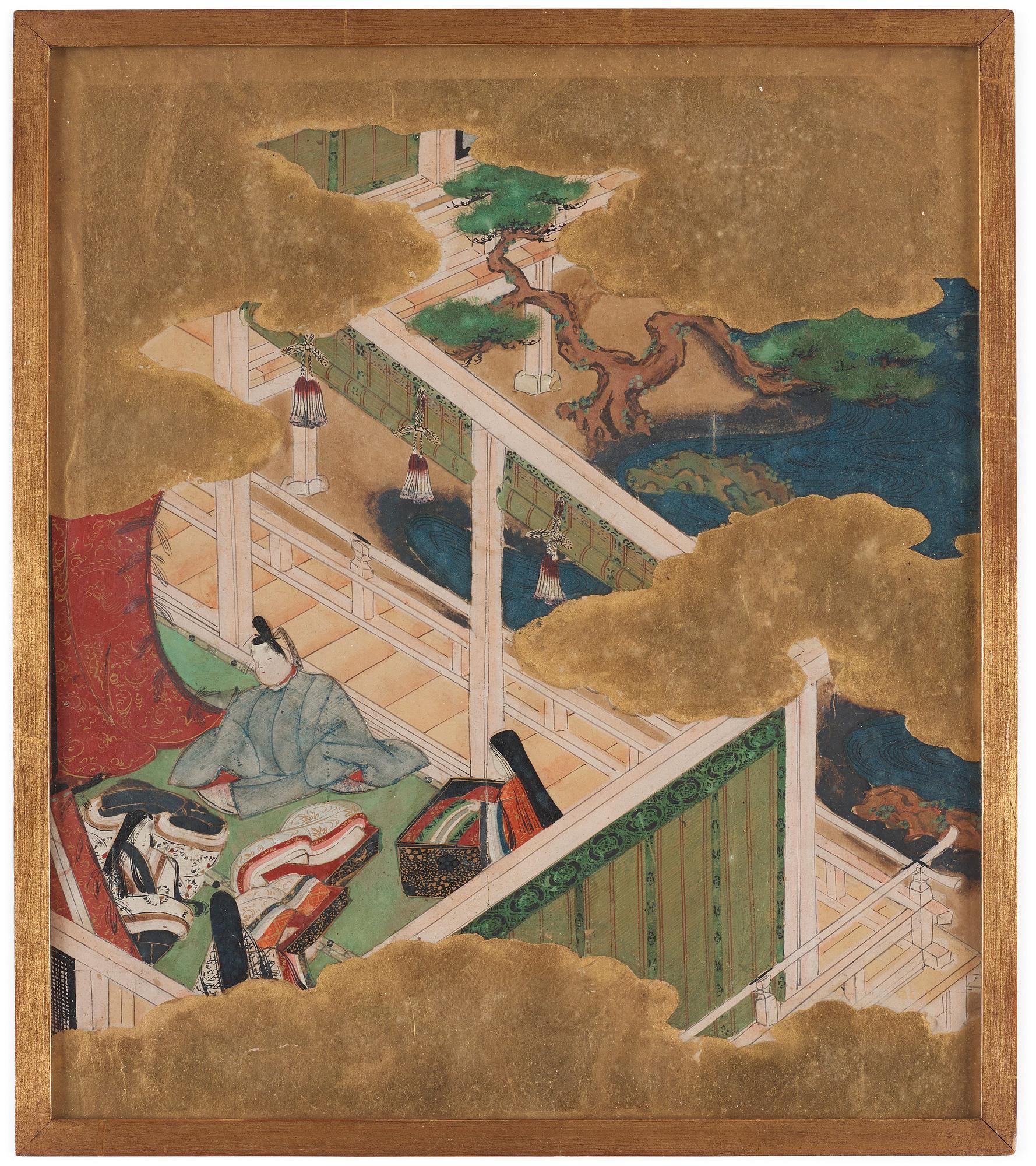 Målningar, fyra stycken av okänd konstär, akvarell och tusch på papper. Japan, Kyoto, 17/1800-tal,