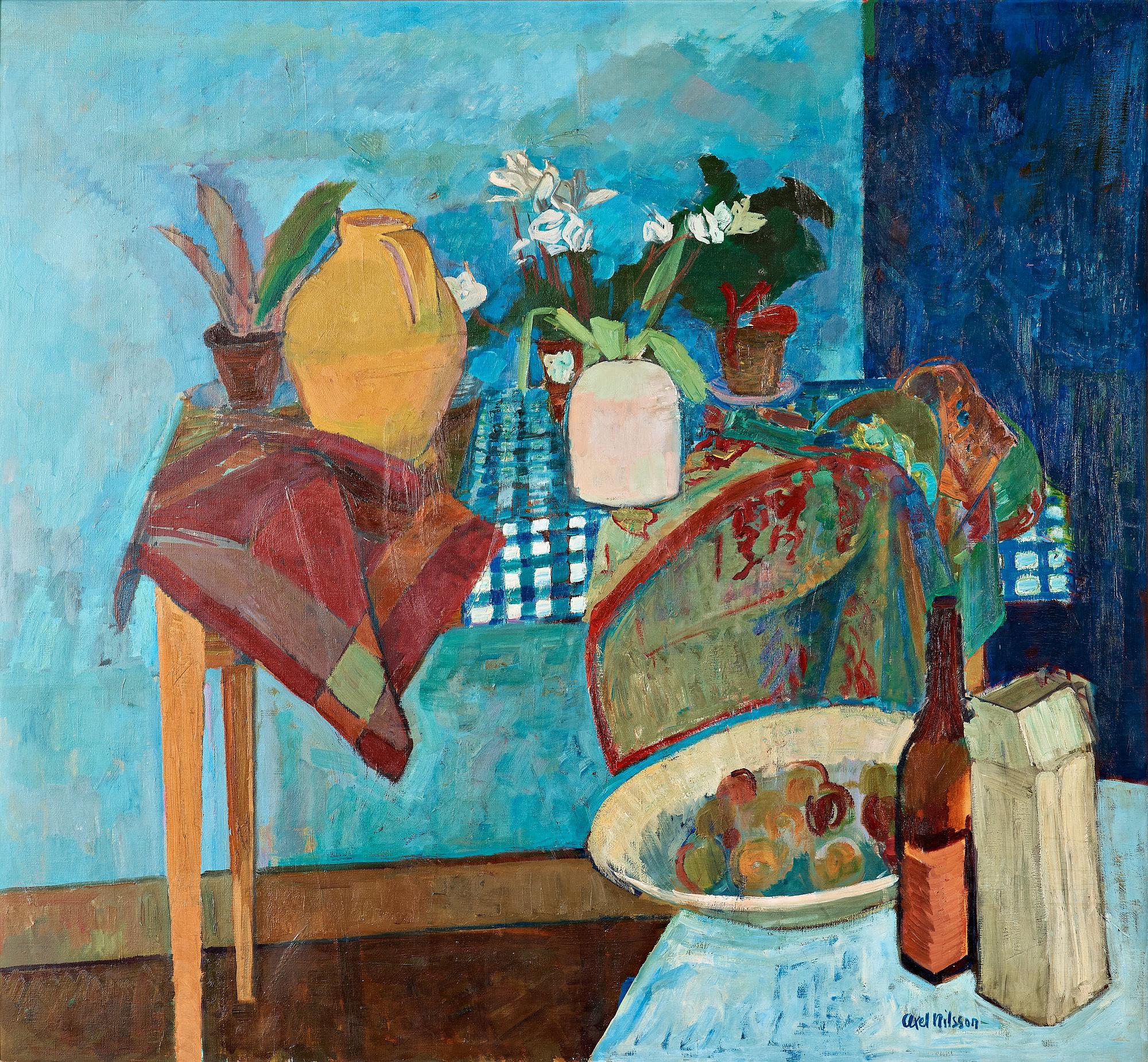 Axel Nilsson, "Stilleben med blå variationer" (Still life with blue variations).