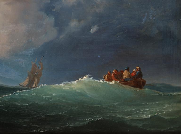 Marcus Larsson, Figures in a boat at a stormy sea.