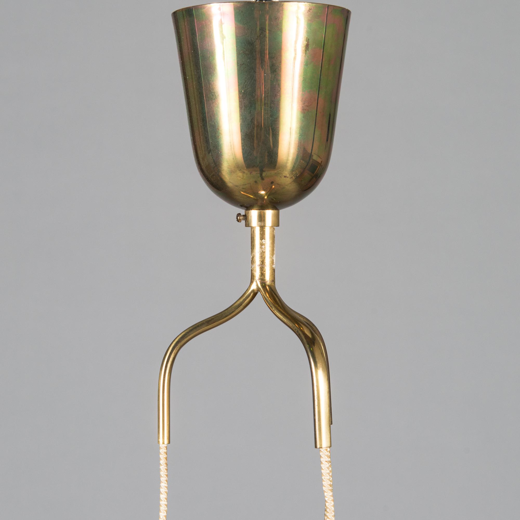 Paavo Tynell, a six-armed brass pendant ceiling light, Taito/ Idman, mid-20th century.