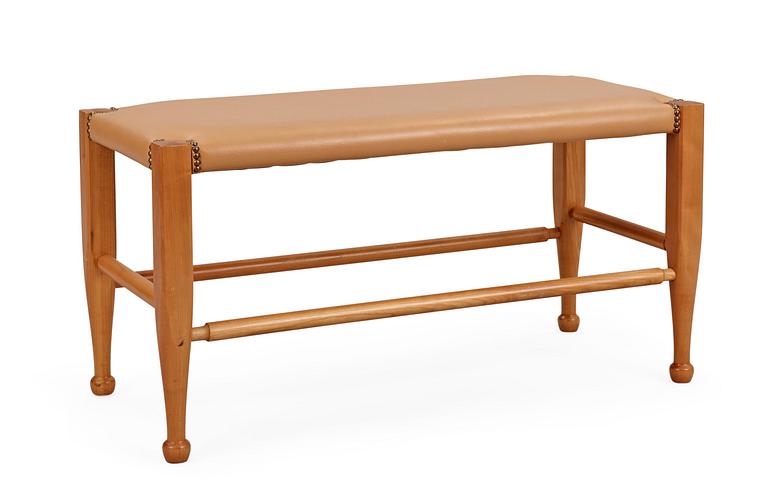 A Josef Frank mahogany and brown leather bench, Svenskt Tenn, model 2009.
