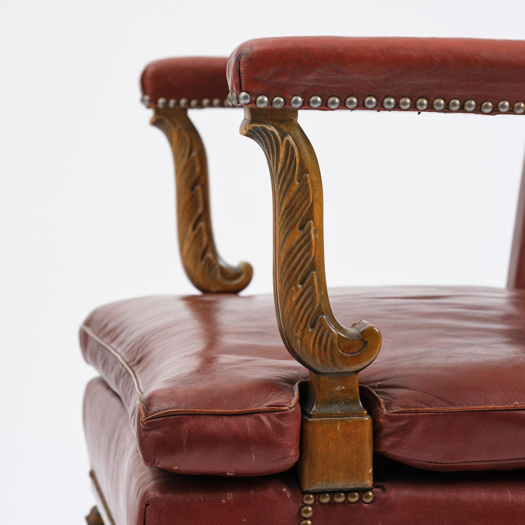 Axel Einar Hjorth, a "Caesar" stained birch and leather armchair, Nordiska Kompaniet, Sweden, 1929.