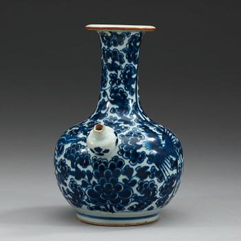 A blue and white kendi, Qing dynasty, early 18th Century.