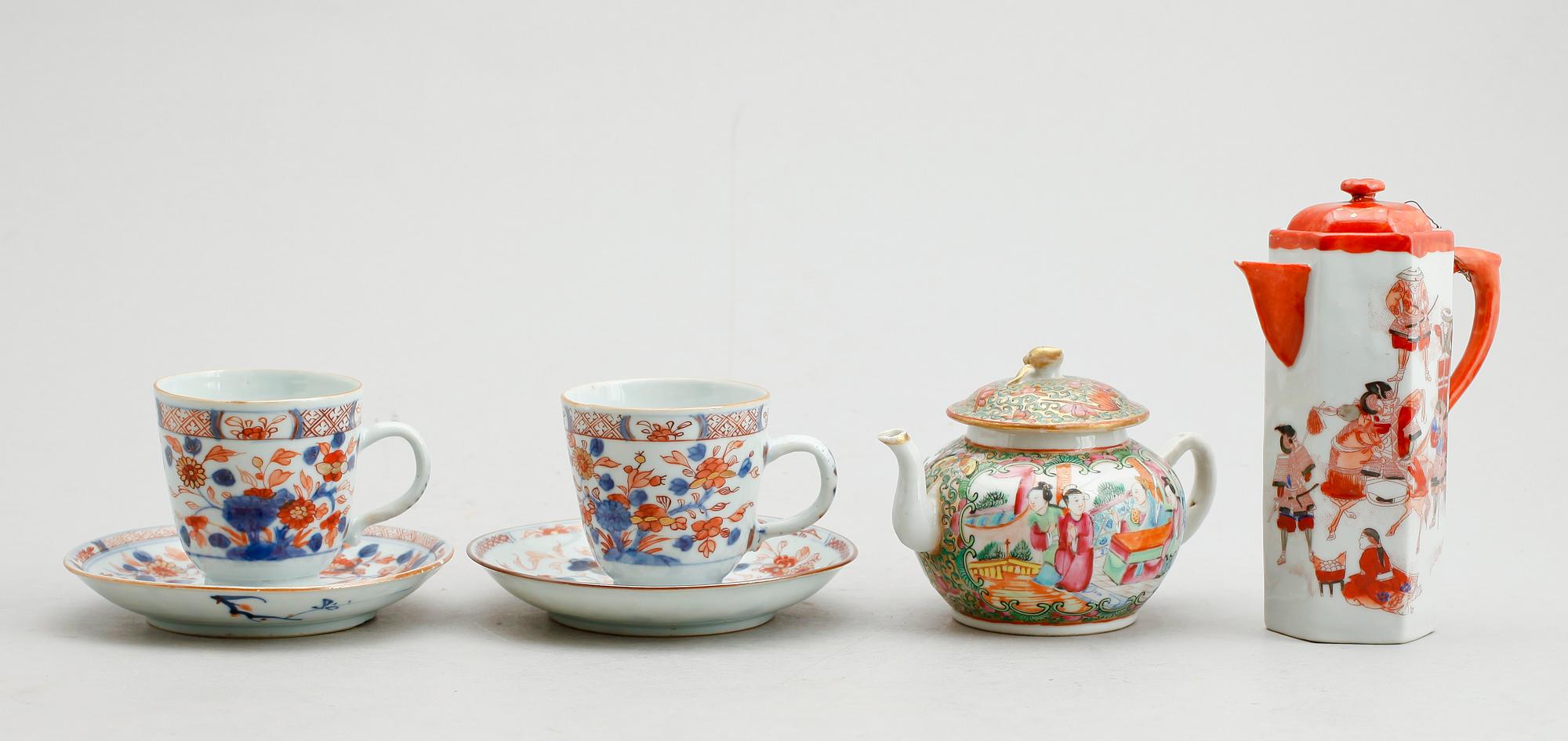 KERAMIKFÖREMÅL, 4 delar, Kina/Japan, 1800-/1900-tal.