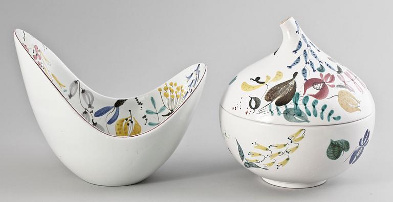 SKÅL MED LOCK samt SKÅL, fajans, Stig Lindberg, Gustavsberg, 1940/1950-tal.