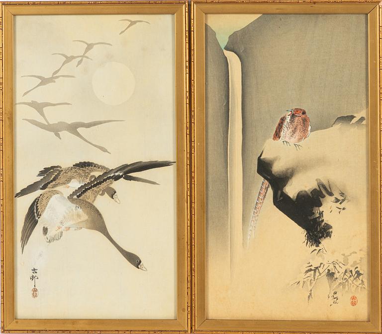 Ohara Koson, två träsnitt, 1900-tal.