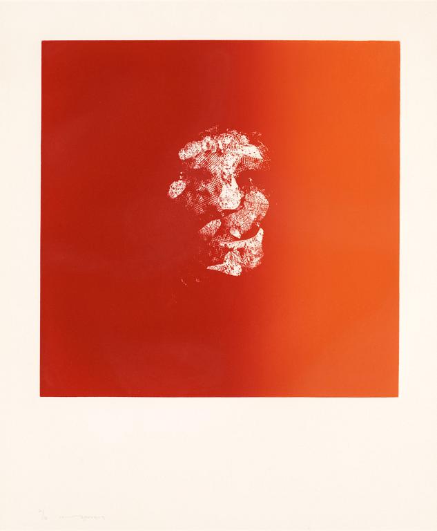 Louis Le Brocquy, "Image forming on a red ground - Reconstructed head".