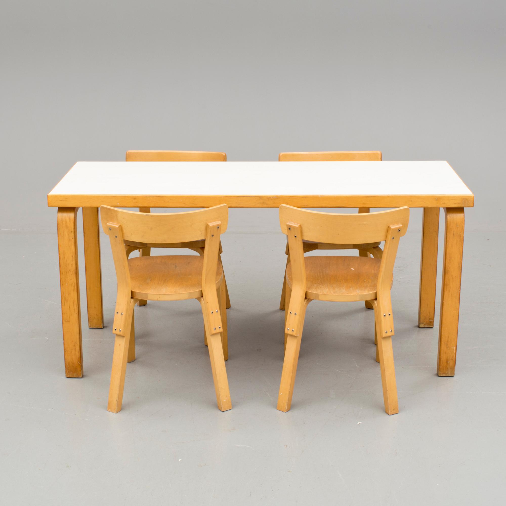 ALVAR AALTO, MATBORD samt STOLAR, 5 delar.
