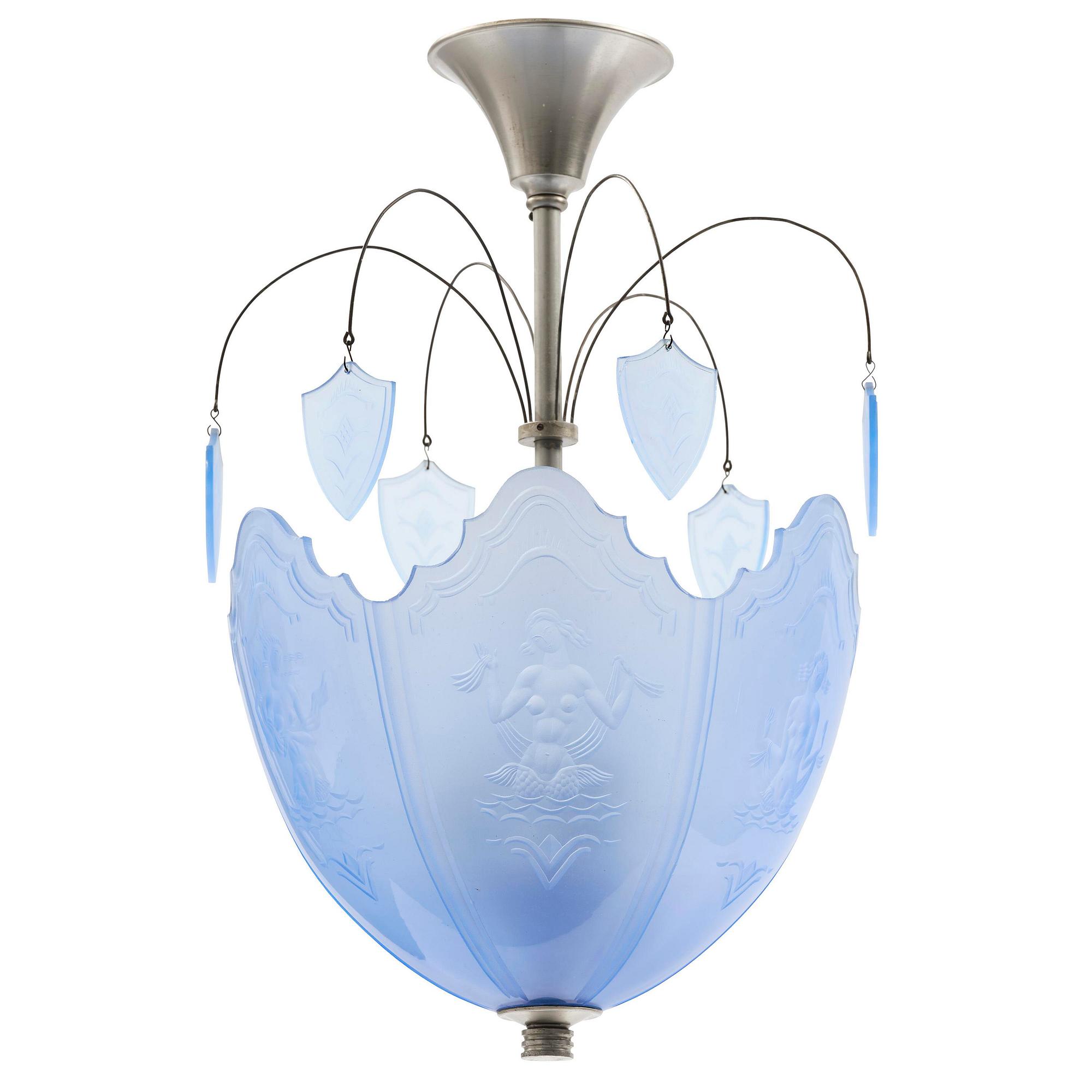 Edward Hald, a Swedish Grace ceiling lamp, Orrefors, 1920s.