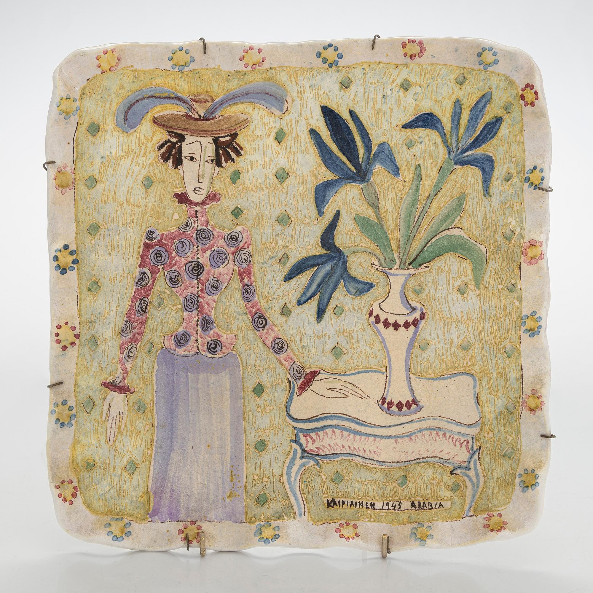 Birger Kaipiainen, väggrelief, stengods, signerad Kaipiainen 1945 Arabia.