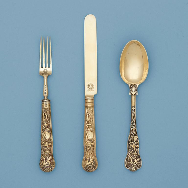 An English 19th century silver-gilt 36 piece dessert-service, makers mark of Daniel and John Wellby, London 1897.