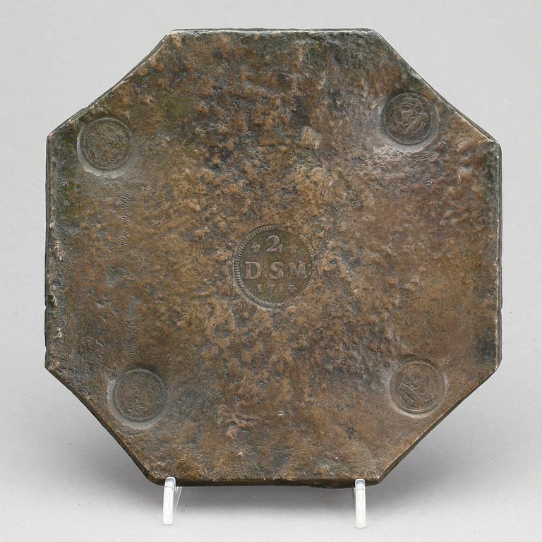 PLÅTMYNT, kanonmetall, 2 Daler Silvermynt, Karl XII av Sverige 1714.