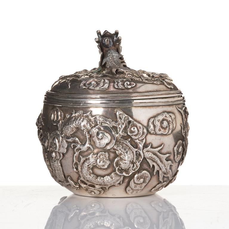 A Chinese Silver Dragon Bowl, mark of Wang Hing & Co, active c 1854-1925.