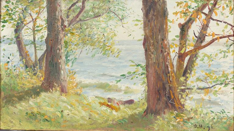 Olof Hermelin, Sommardag vid vattnet, vy över Öljaren från Gimmersta säteri, Södermanland.