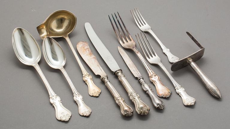 BESTICK,  ca 77 delar, nysilver, "Olga" mestadels AG Dufva, 1900-talets början.