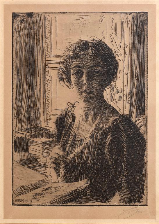 Anders Zorn, etsning, 1914, signerad.