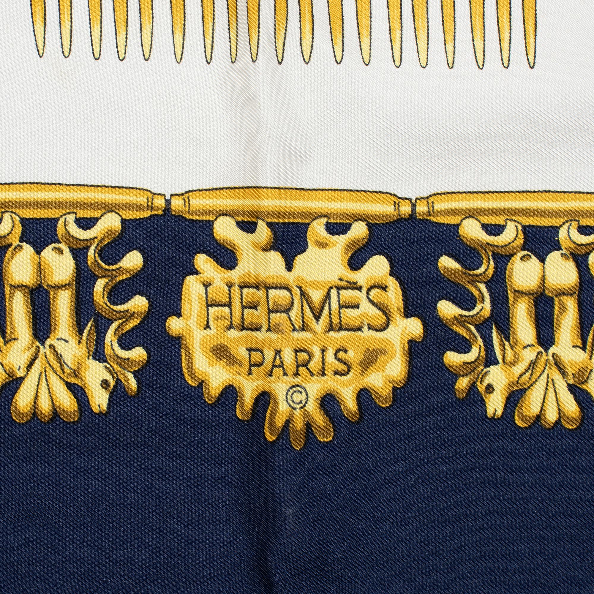 Hermès, scarves, two pieces, "La Promenade de Longchamps" & "Les Cavaliers d'Or".
