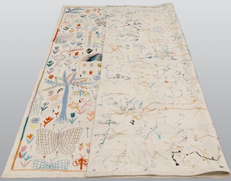 A carpet, embroided flat weave, ca 230 x 173 cm.