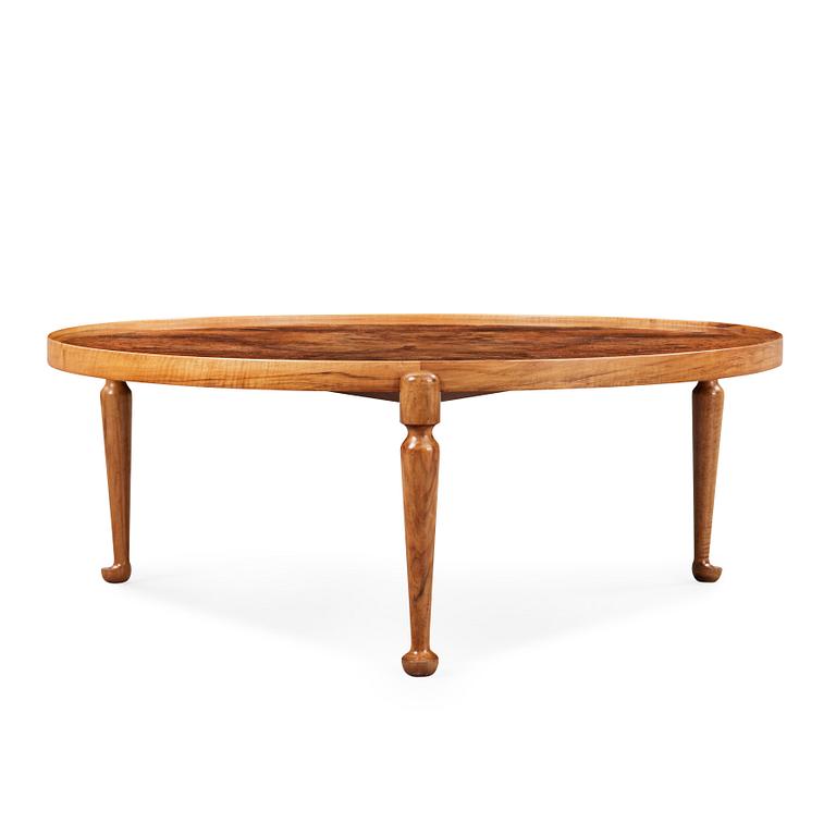 A Josef Frank walnut and burled wood sofa table, Svenskt Tenn, model 2139.