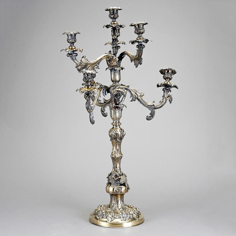 KANDELABER, silver, nyrokoko, Christian Hammer, Stockholm, 1853. Vikt ca 2422g.