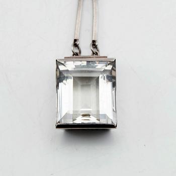 Wiwen Nilsson, necklace, sterling silver with step-cut rock crystal, Lund, 1944.