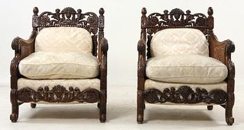SOFFA, samt FÅTÖLJER, ett par, Barockstil, 1900-talets första hälft.