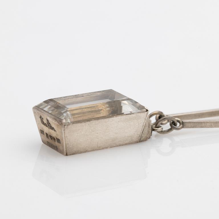 Wiwen Nilsson, Pendant, sterling silver with faceted rock crystal, Lund 1944.