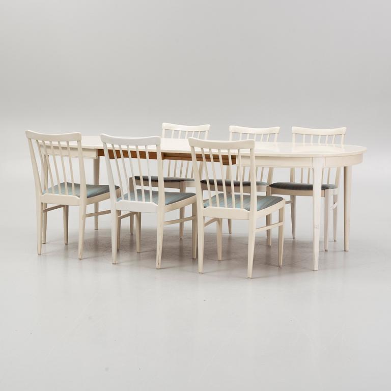 Carl Malmsten, a "Herrgården" dining table with chairs, Bodafors, Sweden, 1962-64.