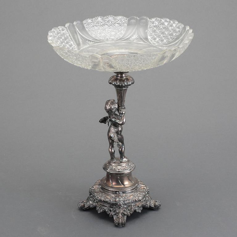 UPPSATSSKÅL, silver och glas, Finland 1890. Vikt ca 1700 g.