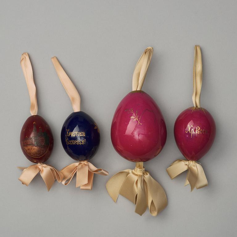 A set of four Russian porcelain eggs, 19th Century.