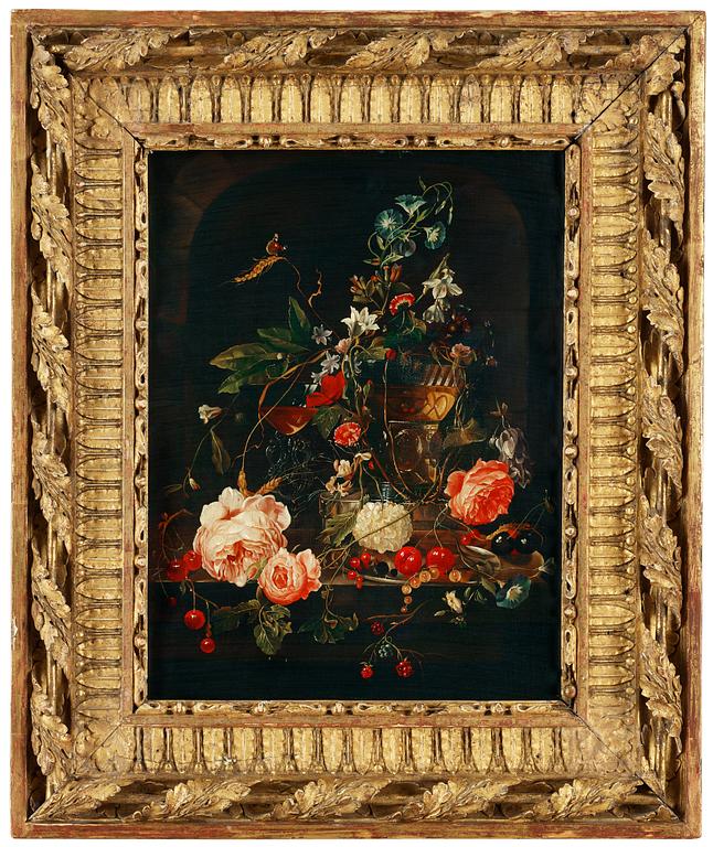 Jan Davidsz. de Heem Follower of, Still life with roses, sherries, goblets and cups.